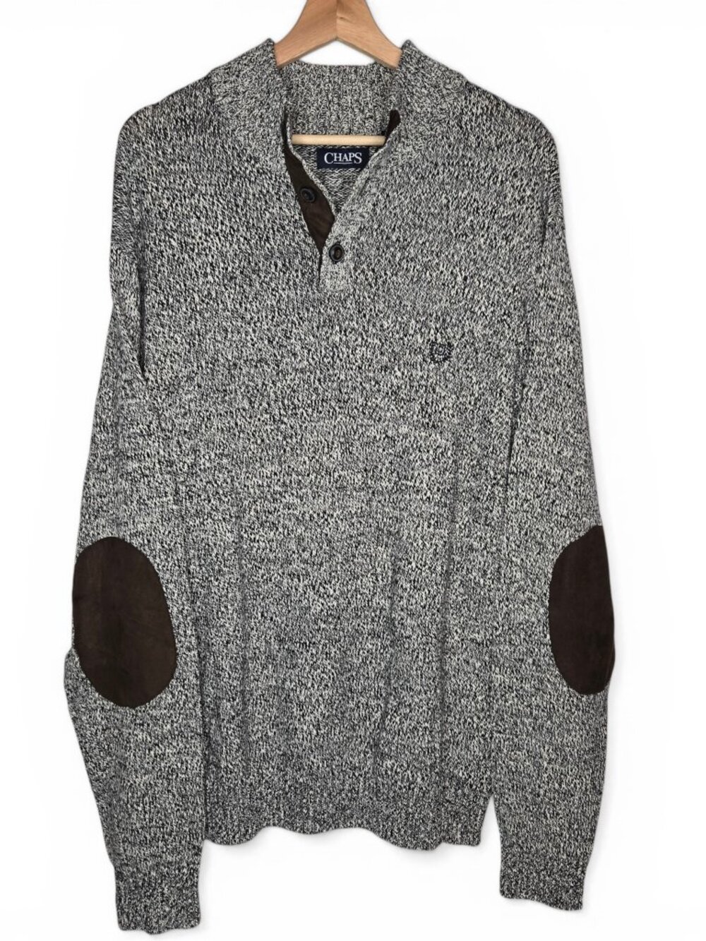 NWT Chaps Twist‎ Knit Mock Neck Sweater Men Two Tone Patch Elbow Preppy  XL